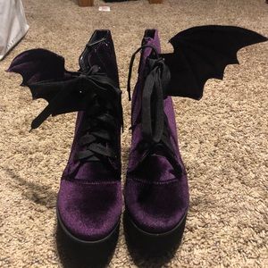 Bat Royalty Purple Velvet Batwing Boots